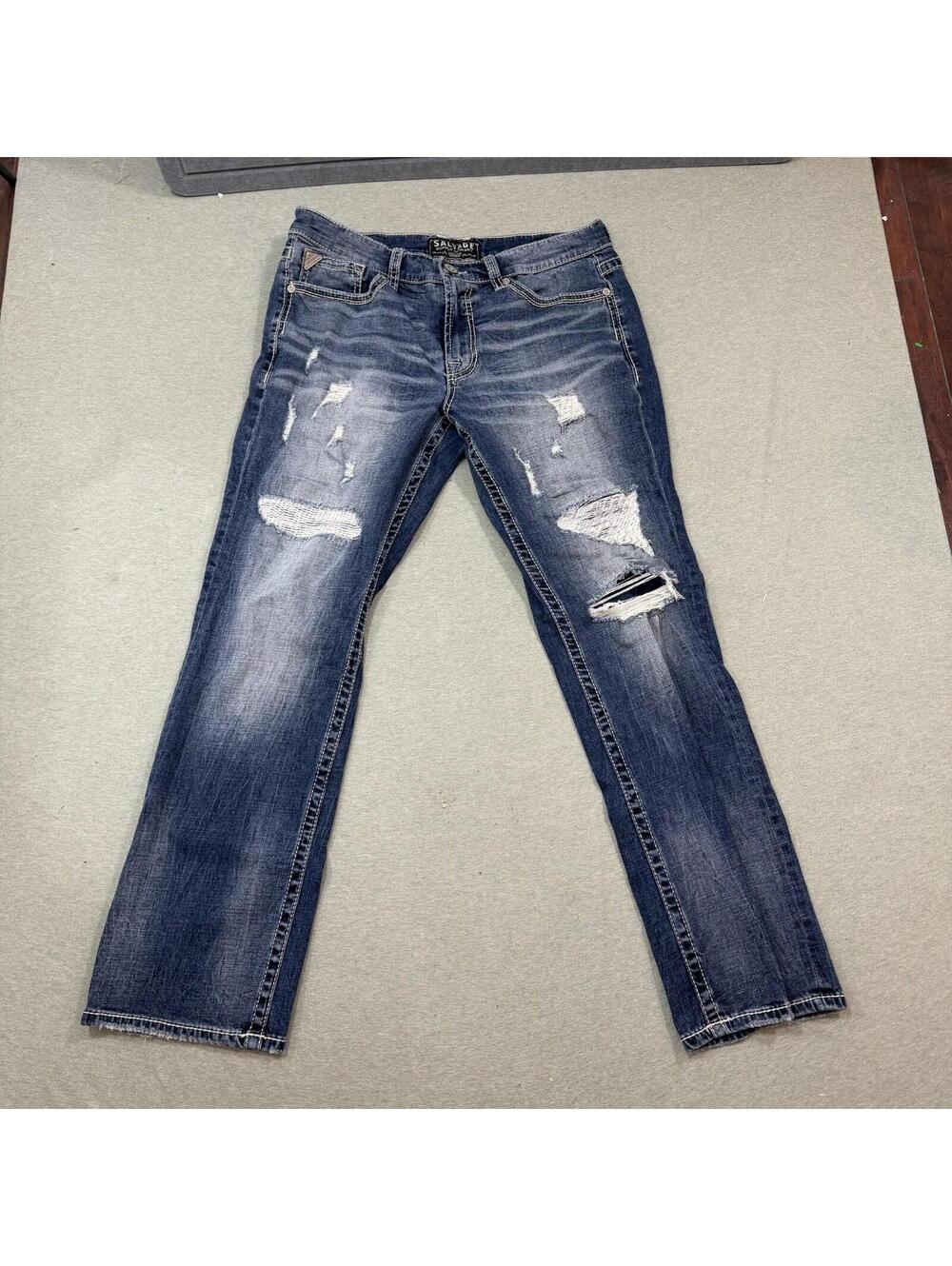 Salvage Jeans Mens 34x32 Anarchy Straight Distressed Relaxed Fit Grunge y2k